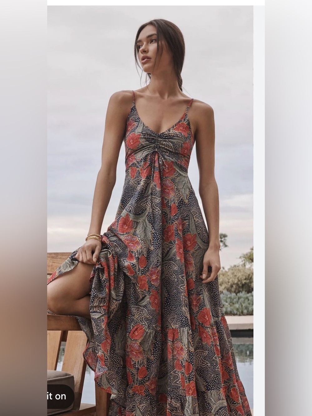 Ro’s Garden Spaghetti Strap Floral Maxi Dress in Red and Black NWT from Anthro